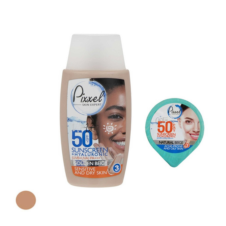 کرم ضد آفتاب رنگی پیکسل SPF 50 مدل 03 مناسب پوست های خشک حجم 50 میلیلیتر به همراه کرم ضد آفتاب رنگی پیکسل مدل SPF 50 حجم 7 میلی لیتر