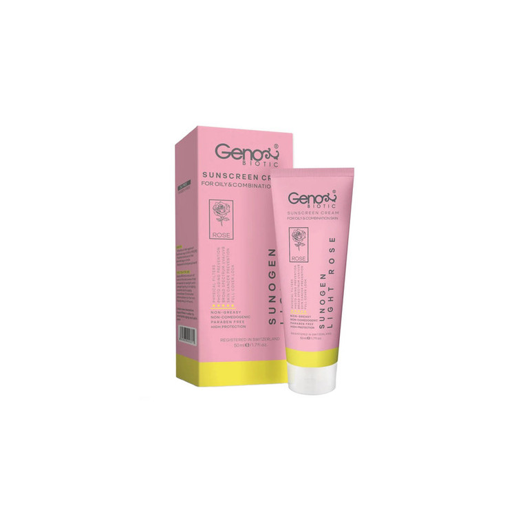 کرم ضد آفتاب رنگی ژنوبایوتیک با SPF 50 مدل سانوژن مناسب پوستهای چرب و مختلط حجم 50 میلیلیتر