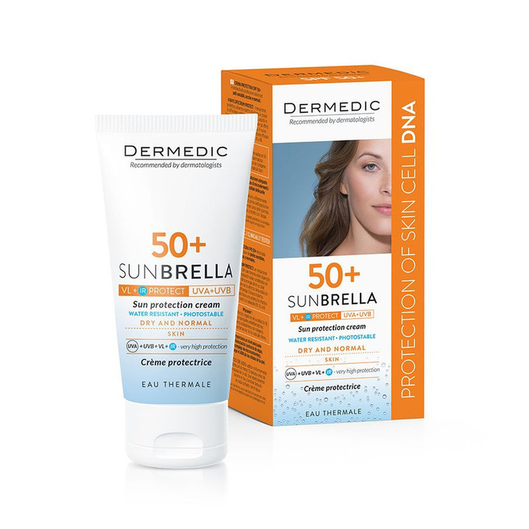 کرم ضد آفتاب بدون رنگ درمدیک spf50 مدل SBB مناسب پوست های خشک حجم 50 میلی لیتر