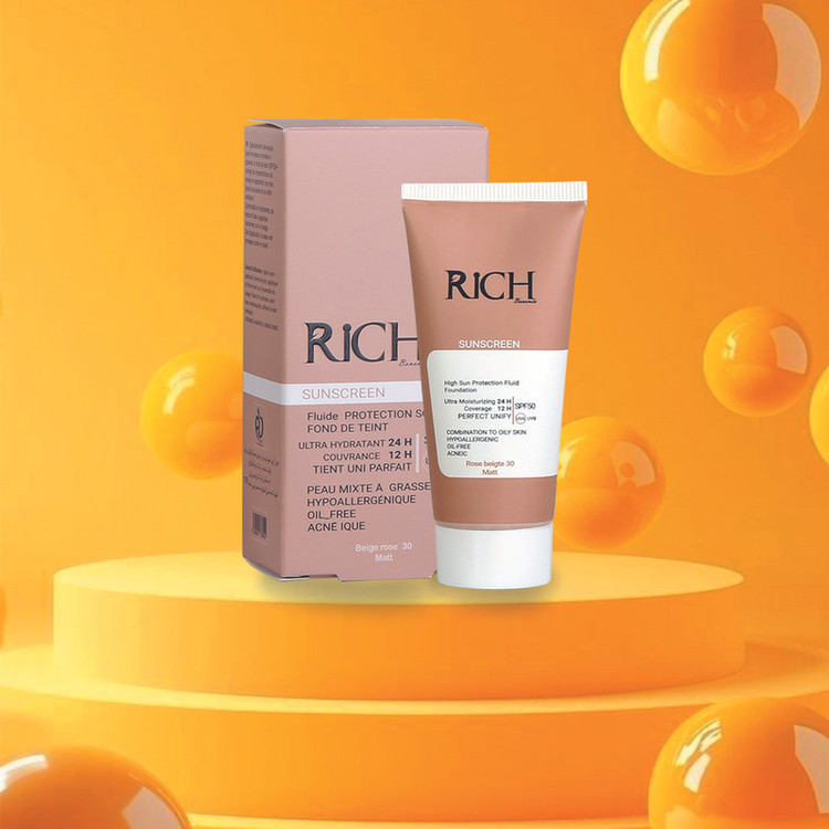 کرم ضد آفتاب رنگی ریچ SPF 50 مدل Highly Effective محافظ UVB ، UVA و P+++ ، ضد حساسیت ، ضد چروک و ضد پیری ،مناسب انواع پوست حجم 30 میلی لیتر