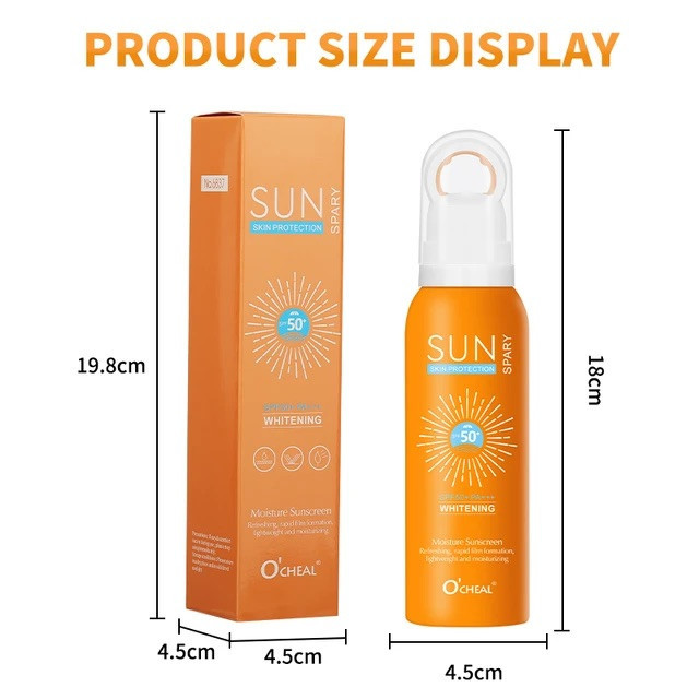 اسپری ضدآفتاب بدون رنگ اوچیل SPF 50 مدل سبک محافظت UVA ، UVB و +++PA حاوی آبرسان مناسب انواع پوست با حجم 150 میلی لیتر