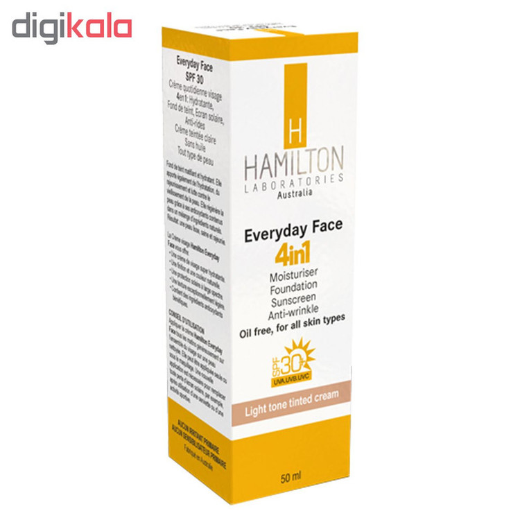 کرم ضد آفتاب رنگی 4 در 1 همیلتون مدل Light Tone SPF30 حجم 50 میلی لیتر