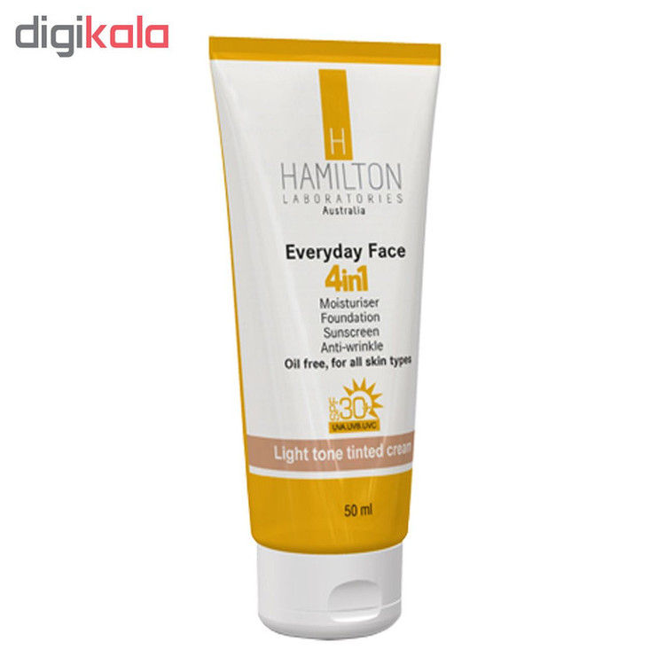 کرم ضد آفتاب رنگی 4 در 1 همیلتون مدل Light Tone SPF30 حجم 50 میلی لیتر
