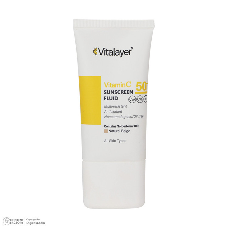 کرم ضد آفتاب رنگی ویتالیر SPF 50 مدل Vitamin C مناسب انواع پوست حجم 50 میلیلیتر
