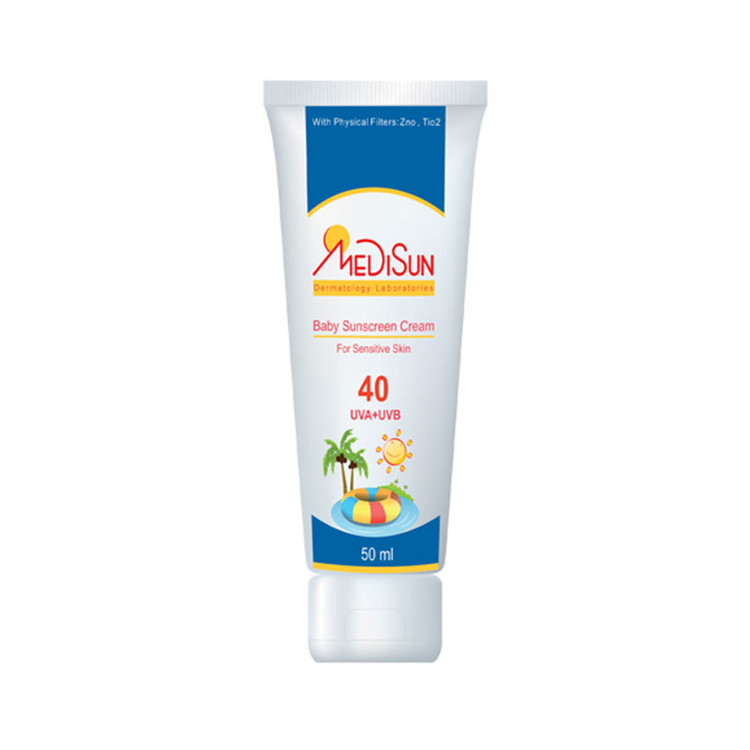کرم ضد آفتاب کودکان بدون رنگ مدیسان مدل SPF40 مناسب پوست های حساس حجم 50 میلی لیتر