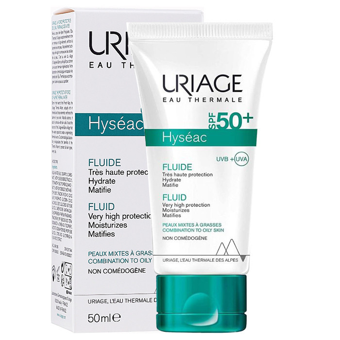 فلوئید ضد آفتاب بی رنگ اوریاژ +SPF50 مدل Hyseac مناسب پوست های چرب و مختلط حجم 50 میلی لیتر