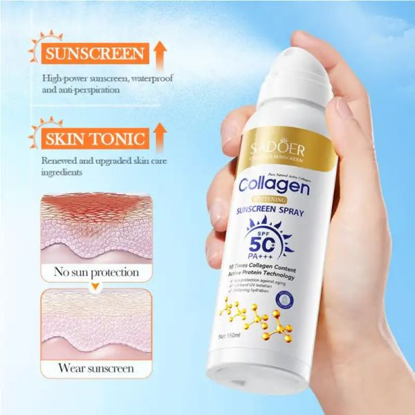 اسپری ضد آفتاب بی رنگ سادور SPF 50 مدل کلاژن محافظ UVA ،UVB و PA+++،مناسب برای انواع پوست حجم 150 میلی لیتر