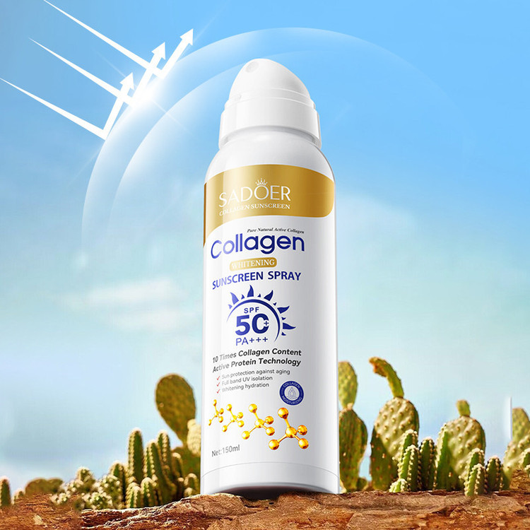 اسپری ضد آفتاب بی رنگ سادور SPF 50 مدل کلاژن محافظ UVA ،UVB و PA+++،مناسب برای انواع پوست حجم 150 میلی لیتر