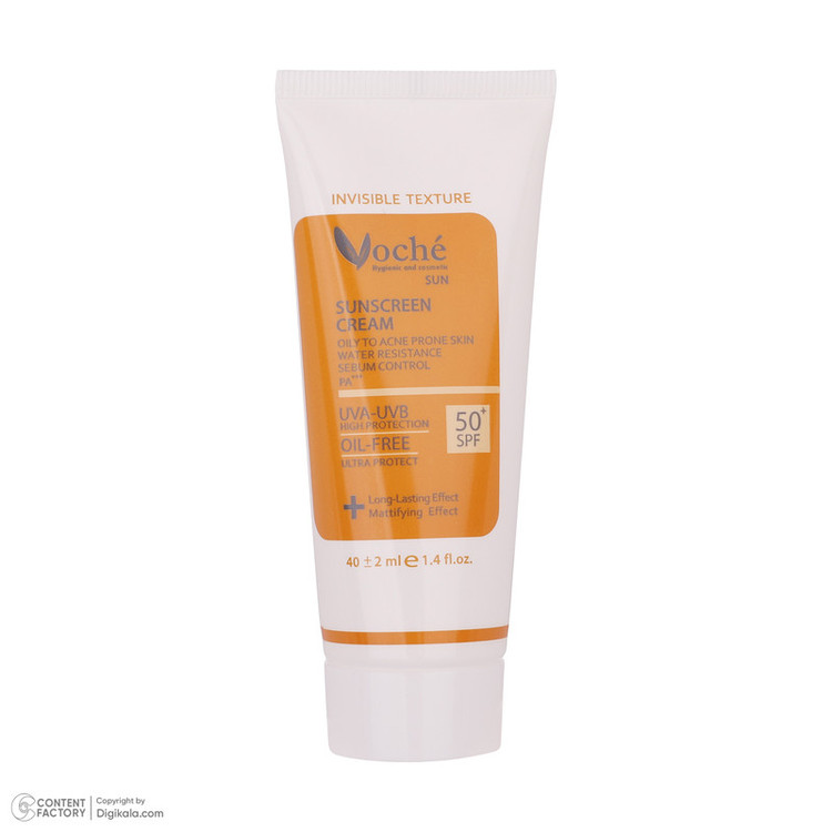 کرم ضد آفتاب بدون رنگ وچه SPF 50 مدل 48 مناسب پوستهای چرب و آکنه ای حجم 40 میلیلیتر