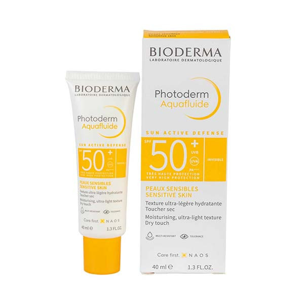 کرم ضد آفتاب بی رنگ بایودرما SPF 50 مدل Aquafluid مناسب انواع پوست حجم 40 میلیلیتر