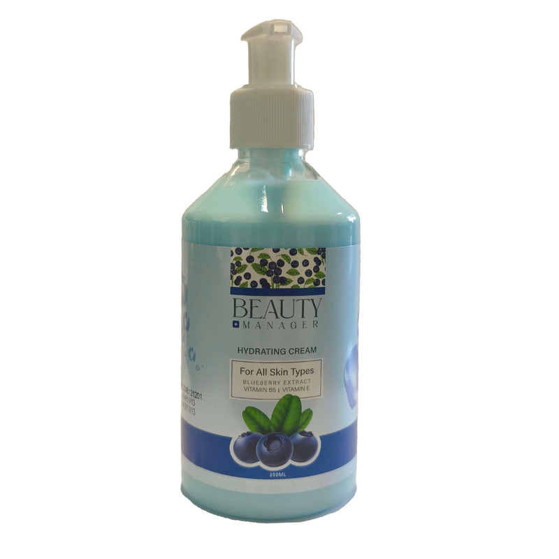 کرم آبرسان دست و صورت بیوتی منیجر مدل Blueberry Extract مناسب برای انواع پوست حجم 250 میلی لیتر