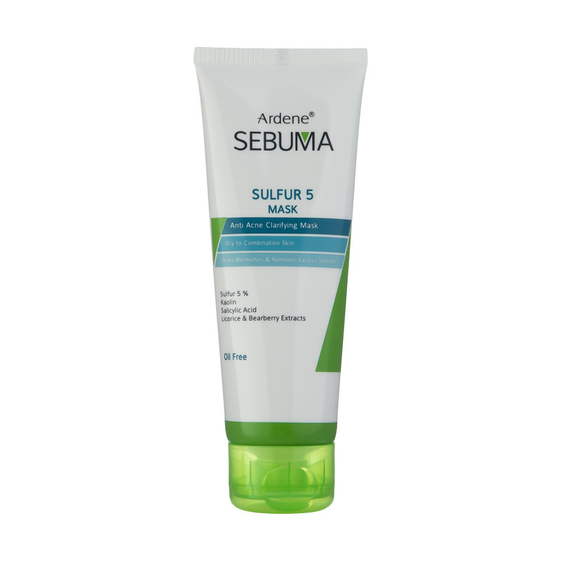 ماسک صورت آردن سبوما مدل Sulfur 5 حجم 75 میلی‌لیتر مناسب پوست مختلط با خاصیت ضد جوش، پاکسازی منافذ، جذب چربی اضافه، التیام‌دهنده و بازسازی‌کننده پوست، حاوی عصاره لیکوریس، چای سبز و آویشن