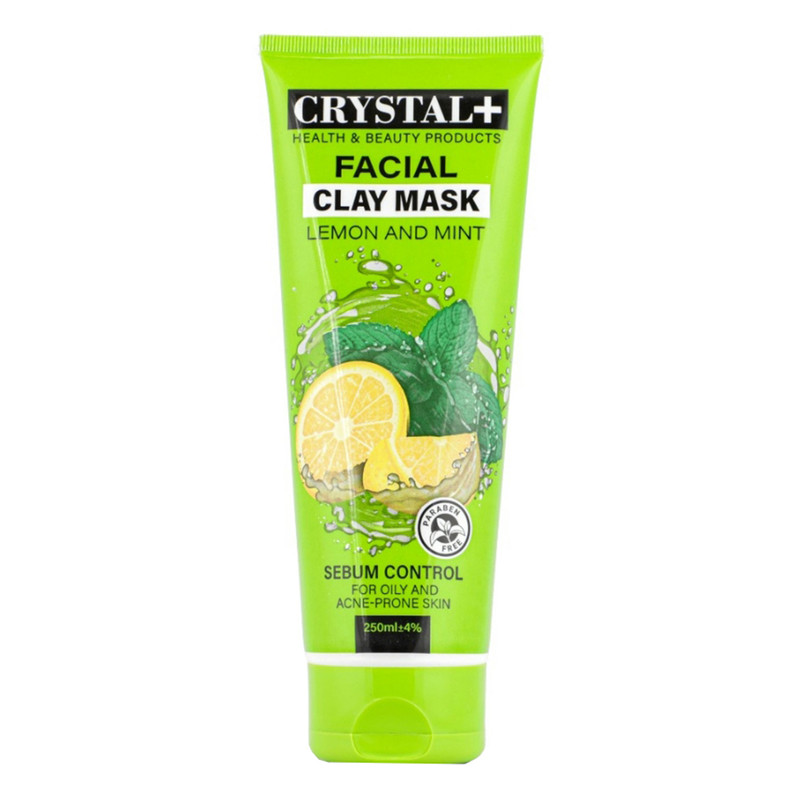 ماسک صورت کریستال مدل خاک رس، نعنا و لیمو حجم 250 میلی‌لیتر مناسب پوست چرب و مختلط، کنترل‌کننده سبوم، ضد آکنه، آرامش‌بخش، ترمیم‌کننده، بازسازی‌کننده و روشن‌کننده پوست، فاقد پارابن