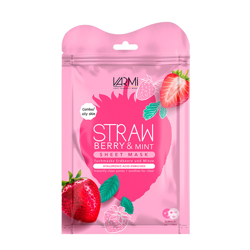 ماسک صورت آبرسان و مغذی وارمی مدل توت فرنگی و نعناع مناسب پوست چرب و مختلط بسته 2 عددی حجم 25 میلی‌لیتر کاهش دهنده چربی و لطافت‌بخش با ویتامین‌های C، B1 و B12