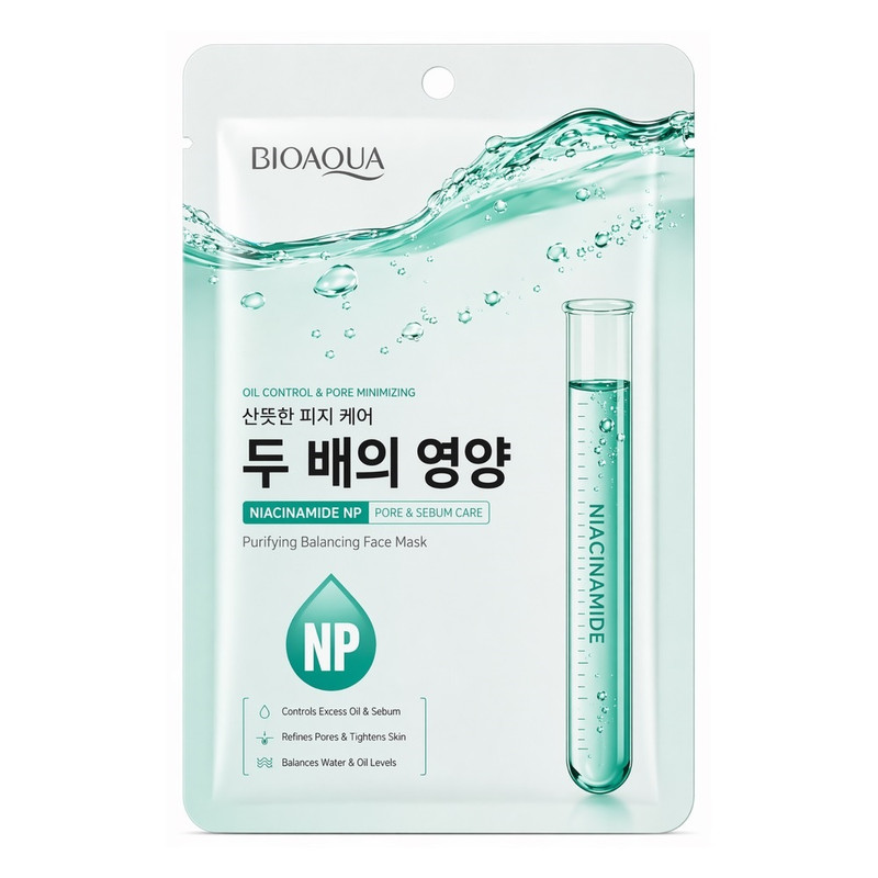 ماسک صورت بایو آکوا مدل Niacinamide  مناسب برای پوست چرب حجم 25 میلی لیتر