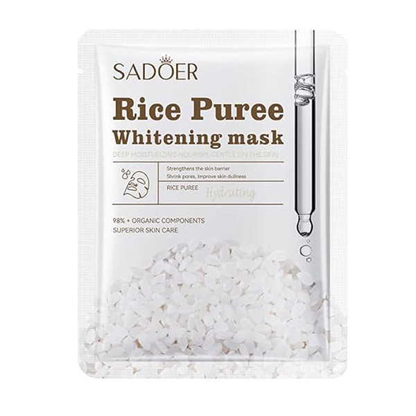 ماسک ورقه‌ای صورت و بدن سادور مدل برنج وزن 25 گرم آبرسان، مرطوب‌کننده، روشن‌کننده و جوان‌کننده با هیالورونیک اسید، مناسب انواع پوست، کوچک‌کننده منافذ و ضد چروک