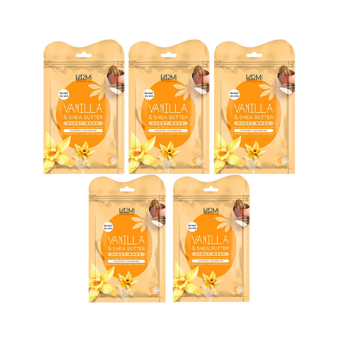 ماسک دبل شیت وارمی مدل شی باتر و وانیل مناسب برای پوست خشک حجم 45 میلی لیتر بسته 5 عددی