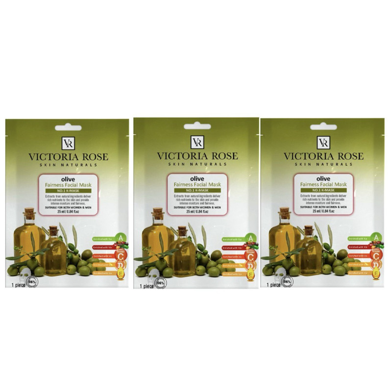 ماسک صورت ویکتوریا رز مدل زیتون مناسب برای انواع پوست حجم 25 میلی لیتر بسته 3 عددی