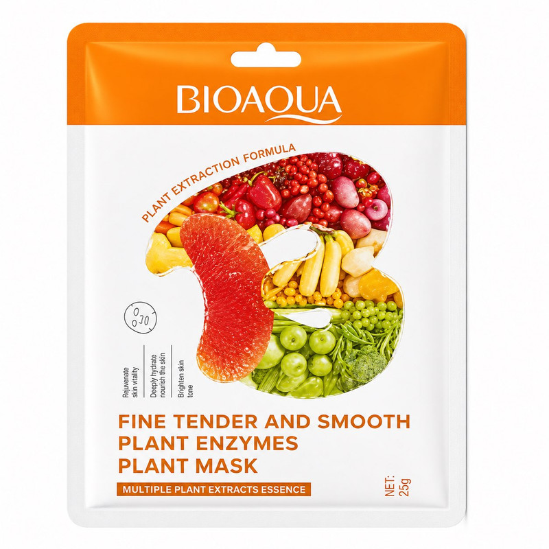 ماسک ترمیم کننده صورت بایو آکوا مدل Plant Enzymes مناسب برای انواع پوست حجم 25 میلی لیتر