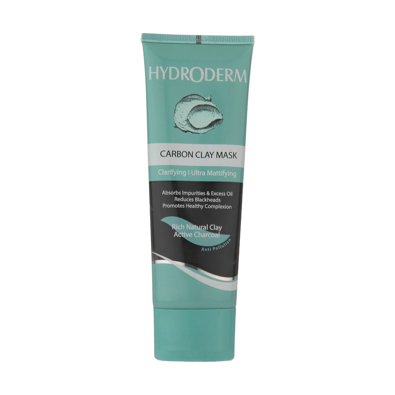 ماسک صورت هیدرودرم مدل Carbon clay حجم 100 میلی‌لیتر مناسب پوست چرب، حاوی خاک رس و کربن فعال، کنترل چربی و پاکسازی عمقی پوست، ضد جوش و مات‌کننده