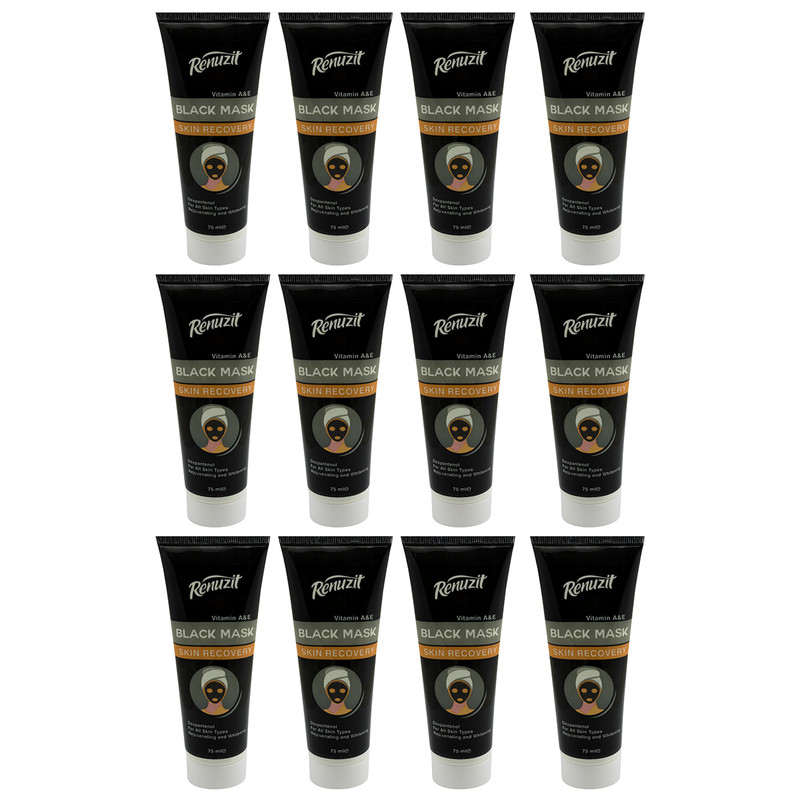 ماسک صورت رینو زیت مدل Black mask carbon active حجم 75 میلی لیتر مجموعه 12 عددی