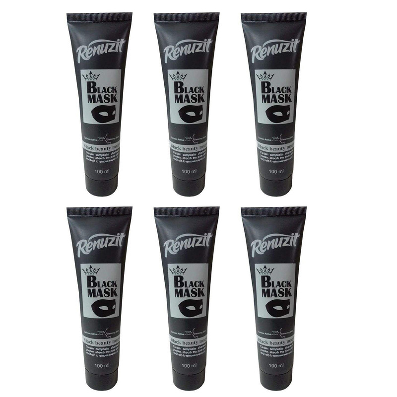 ماسک صورت رینو زیت مدل Black mask carbon active حجم 100 میلی لیتر مجموعه 6 عددی