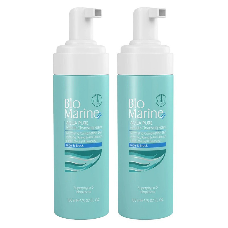 فوم شست‌وشوی صورت بایومارین مدل AQUA PURE مناسب برای انواع پوست حجم 150 میلی‌لیتر بسته 2 عددی