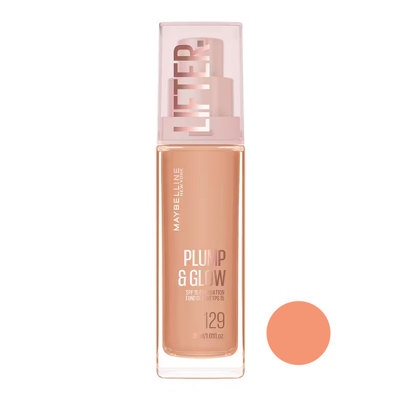 کرم پودر مایع spf15 میبلین مدل Plump &amp; Glow شماره 129 مناسب برای انواع پوست حجم 30 میلی‌لیتر