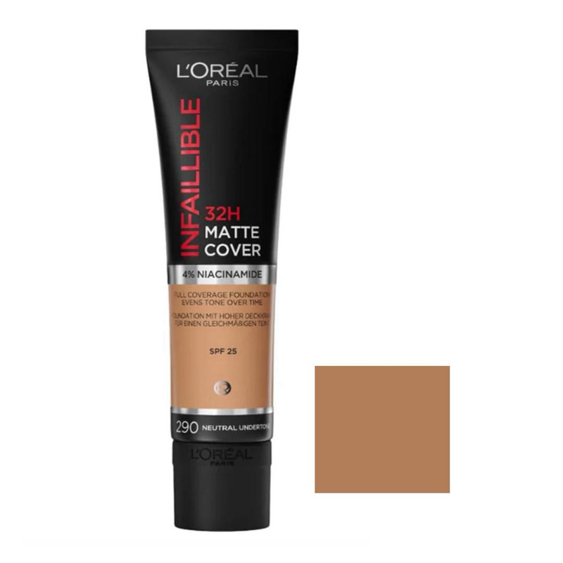 کرم پودر مایع Spf 25 لورآل مدل Matte Cover 32H شماره 290 مناسب برای انواع پوست حجم 30 میلی‌ لیتر