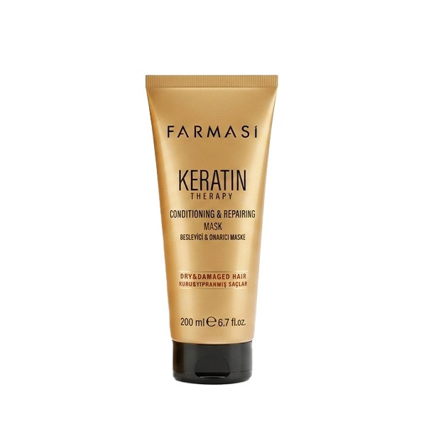 ماسک ترمیم کننده مو فارماسی مدل keratin therapy مناسب برای موهای شکننده، آسیب دیده، خشک، دکلره شده حجم 200 میلی لیتر