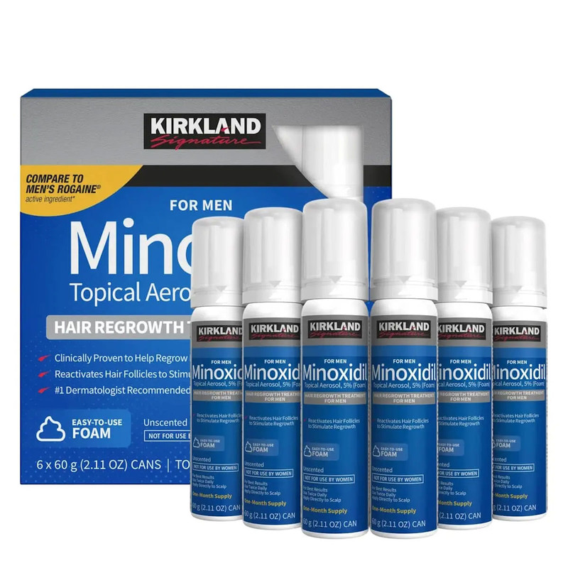 فوم ضد ریزش مو کرکلند مدل Minoxidil 5% حجم 360 میلی لیتر مجموعه 6 عددی