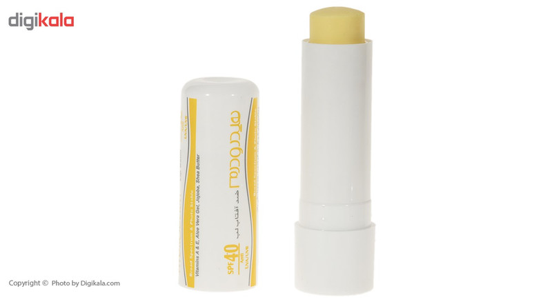 بالم لب هیدرودرم مدل SPF40 مرطوب‌کننده و ضدآفتاب با عصاره آلوئه‌ورا و شی‌باتر، مقاوم در برابر آب و تعریق، مناسب پوست خشک، جامد ماتیکی، وزن 4.5 گرم