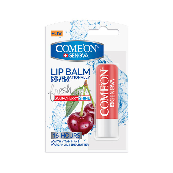 بالم لب کامان مدل SOUR CHERRY SHINE با ویتامین A و E، روغن آرگان و شی باتر، مرطوب‌کننده و رفع خشکی لب با عصاره آلبالو و عطری مطبوع
