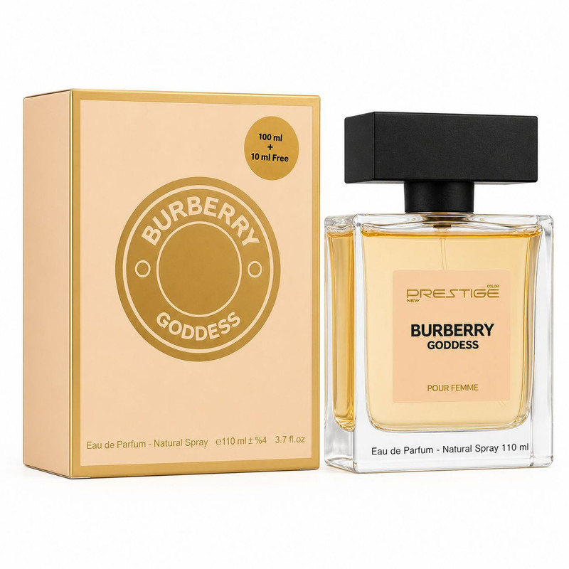 ادوپرفیوم زنانه نیو پرستیژ کالر مدل Burberry Goddess با رایحه شیرین حجم 110 میلی‌لیتر