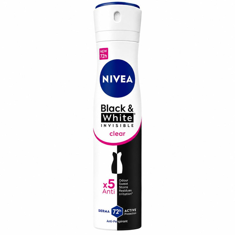 اسپری ضدتعریق زنانه نیوآ مدل 48H Black White Invisible Clear حجم 200 میلی‌لیتر