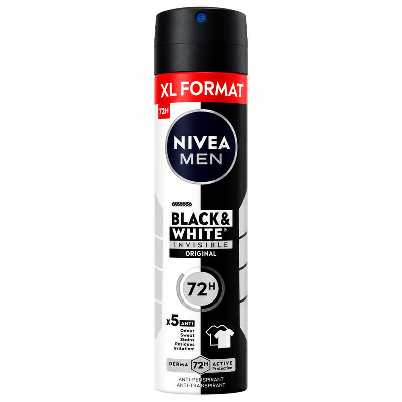 اسپری ضدتعریق مردانه نیوآ مدل 72H Black  White Invisible Original XL Format حجم 200 میلی‌لیتر
