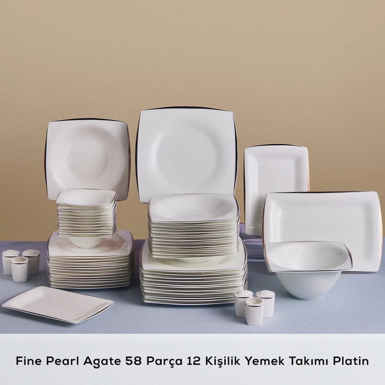 سرویس غذاخوری چینی 58 پارچه 12 نفره کاراجا مدل Fine Pearl Agate