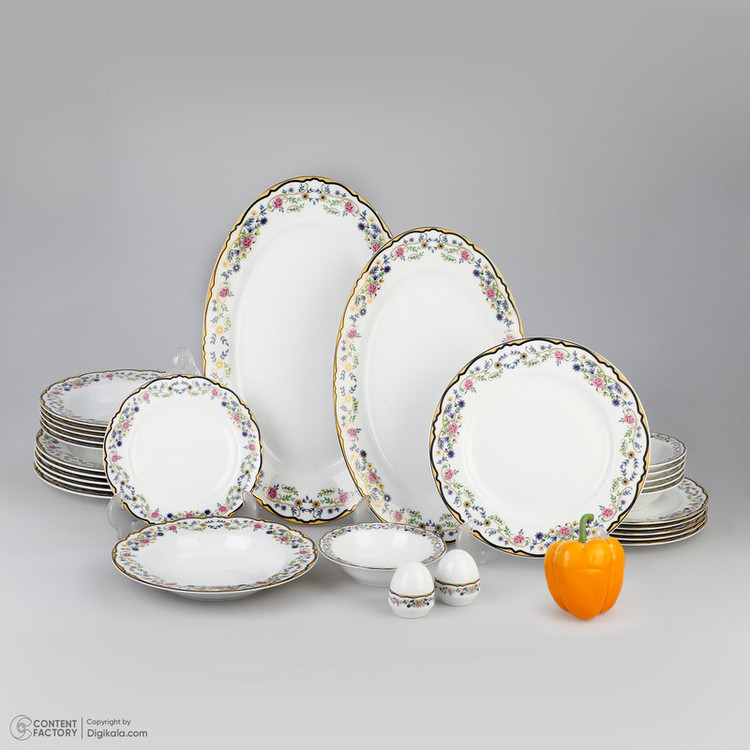 سرویس غذا خوری 28 پارچه چینی زرین ایران سری ایتالیا اف مدل Golestan 2 درجه عالی