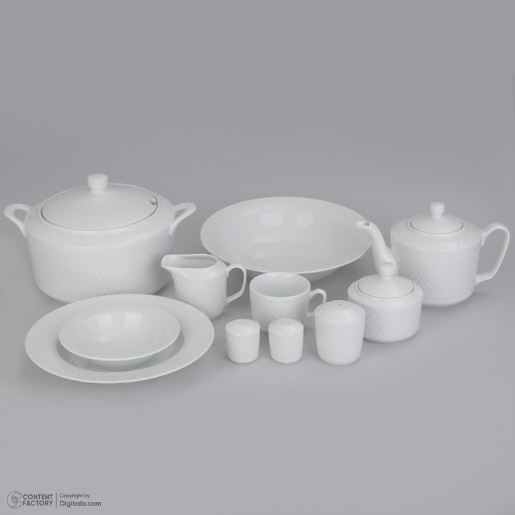 سرویس غذاخوری 102 پارچه چینی زرین ایران سری رادیانس مدل White درجه یک