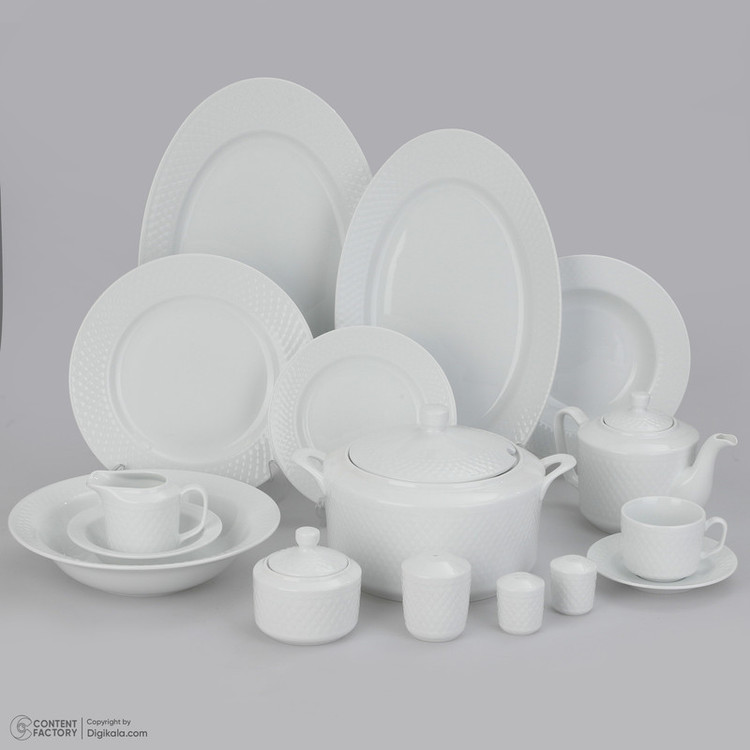 سرویس غذاخوری 102 پارچه چینی زرین ایران سری رادیانس مدل White درجه یک