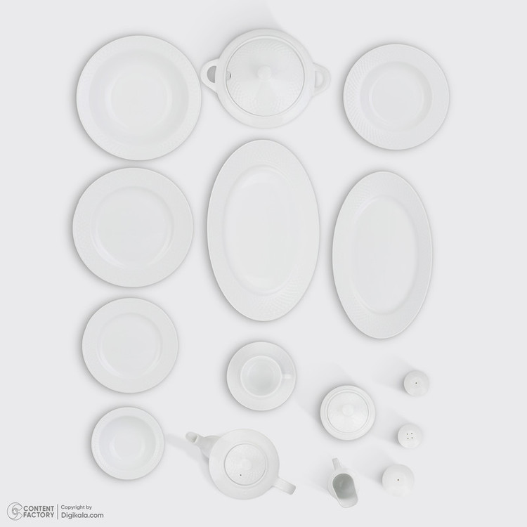 سرویس غذاخوری 102 پارچه چینی زرین ایران سری رادیانس مدل White درجه یک