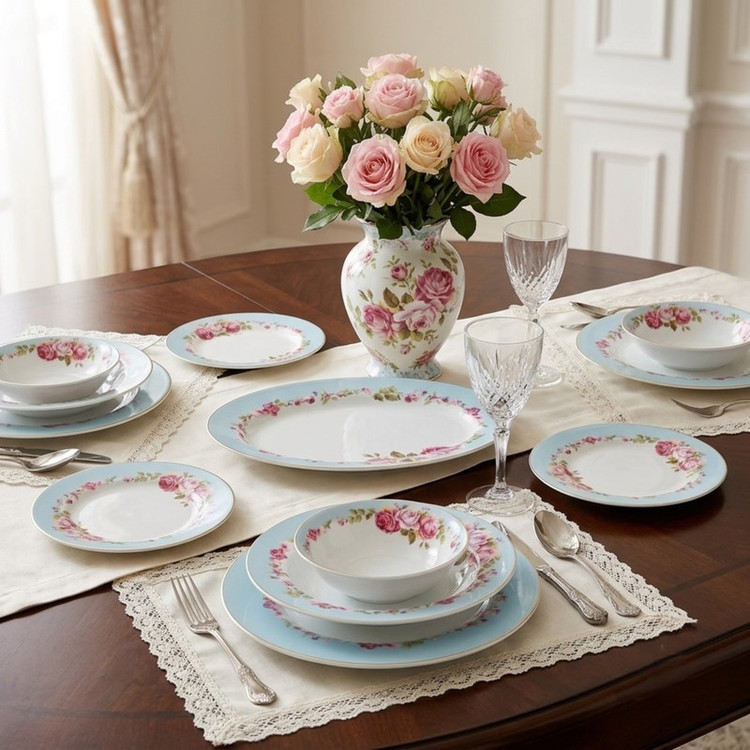 سرویس غذاخوری چینی 25 پارچه 6 نفره انگلیش هوم مدل Romano BL