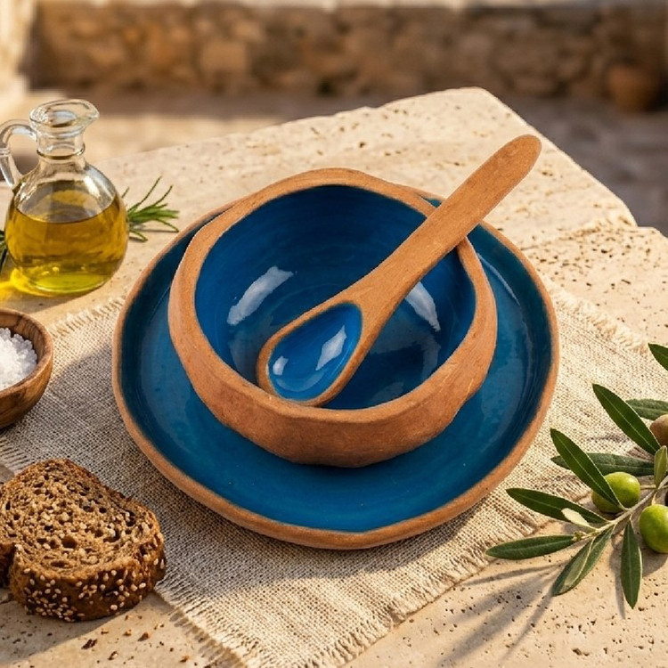 ست کاسه و بشقاب سفالی مدل دسر خوری