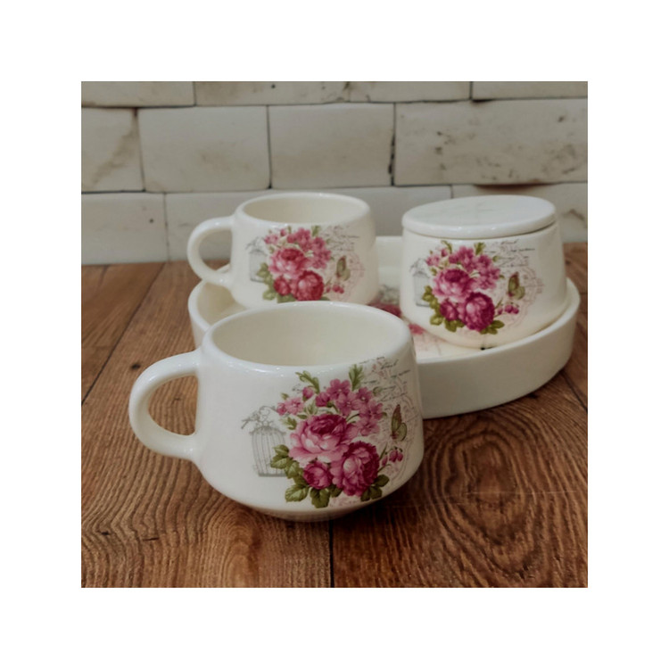 سرویس چای خوری 4 پارچه دو نفره طرح گل سرخ
