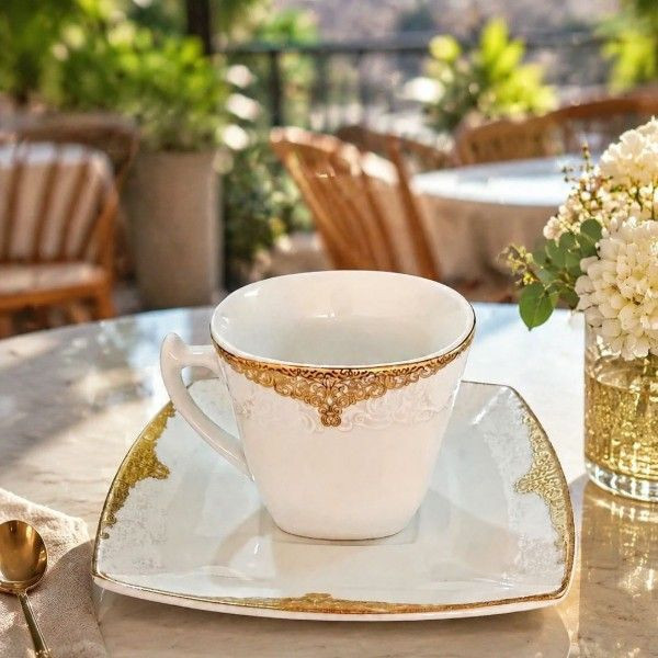 ست فنجان و نعلبکی چای خوری 12 پارچه 6 نفره شرکت صنایع چینی تقدیس مدل لب طلا کد 01