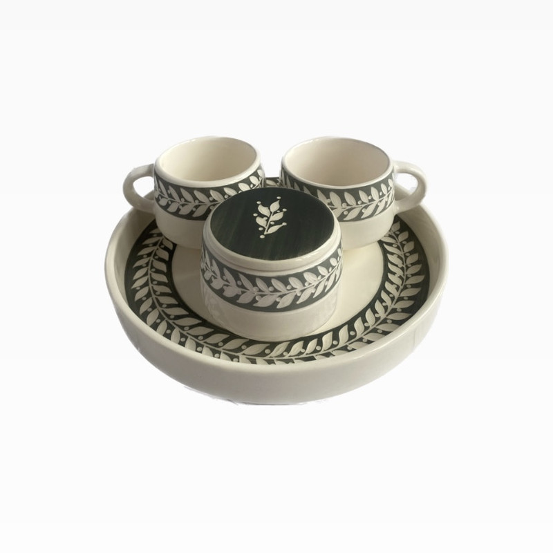 سرویس چای خوری 4 پارچه دو نفره طرح برگ