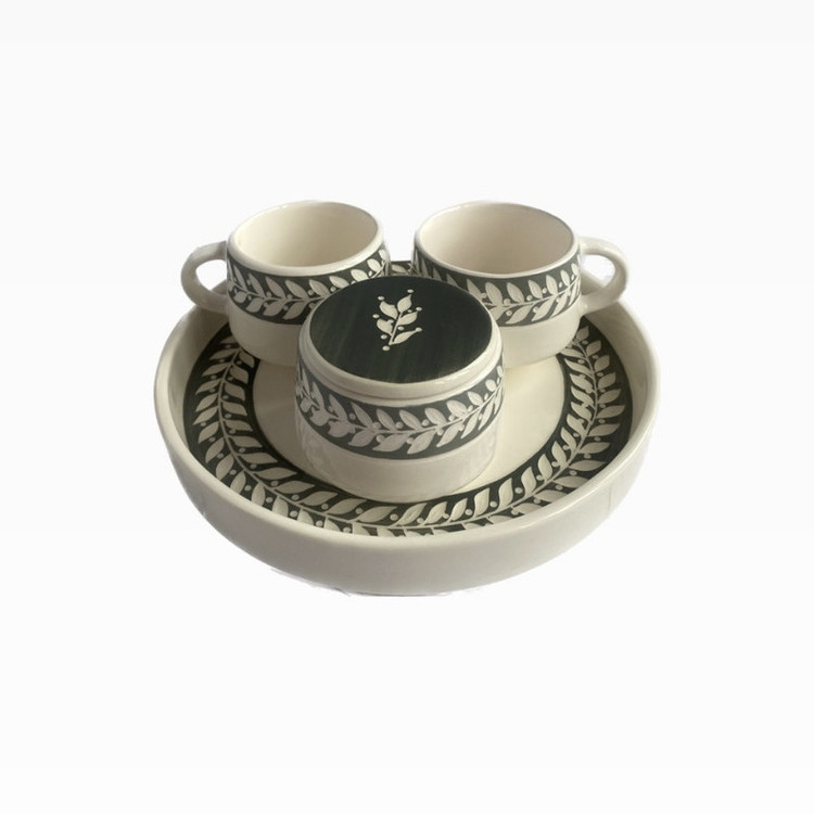 سرویس چای خوری 4 پارچه دو نفره طرح برگ