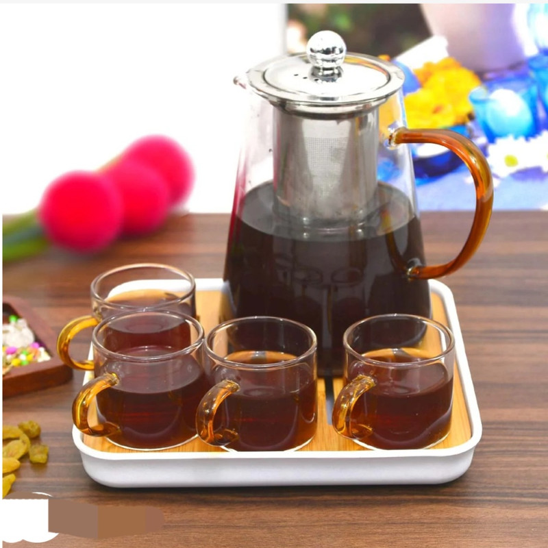 سرویس قهوه خوری 6 پارچه 4 نفره دلی مدل دسته رنگی به همراه سینی
