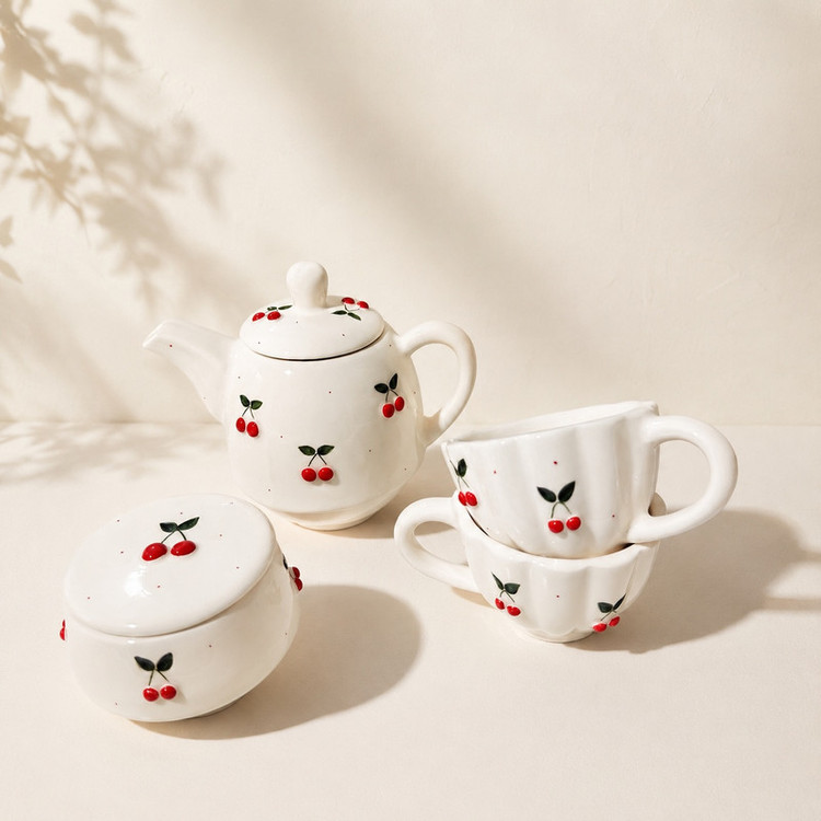 سرویس چای خوری ۴ پارچه ۲نفره مدل گیلاس برجسته