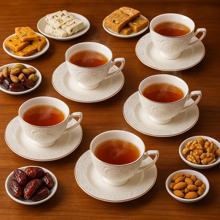 سرویس چای خوری 12 پارچه 6 نفره شاهین مدل DOMBEYAZ